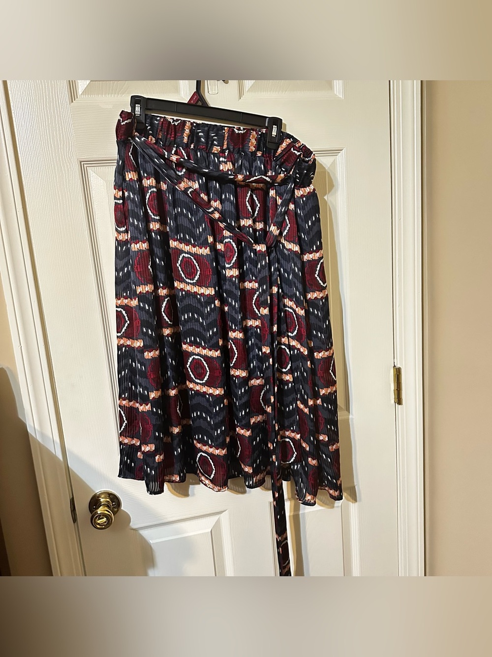 Lane Bryant Navy and Burgundy Patterned Pleated Midi Skirt